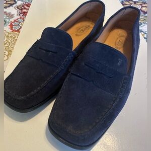 Tod’s Women’s Gommini Blue Suede Penny Driving Loafers Sz 39